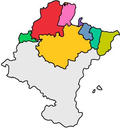 Mapa que muestra los territorios donde se hablan los diferentes dialéctos